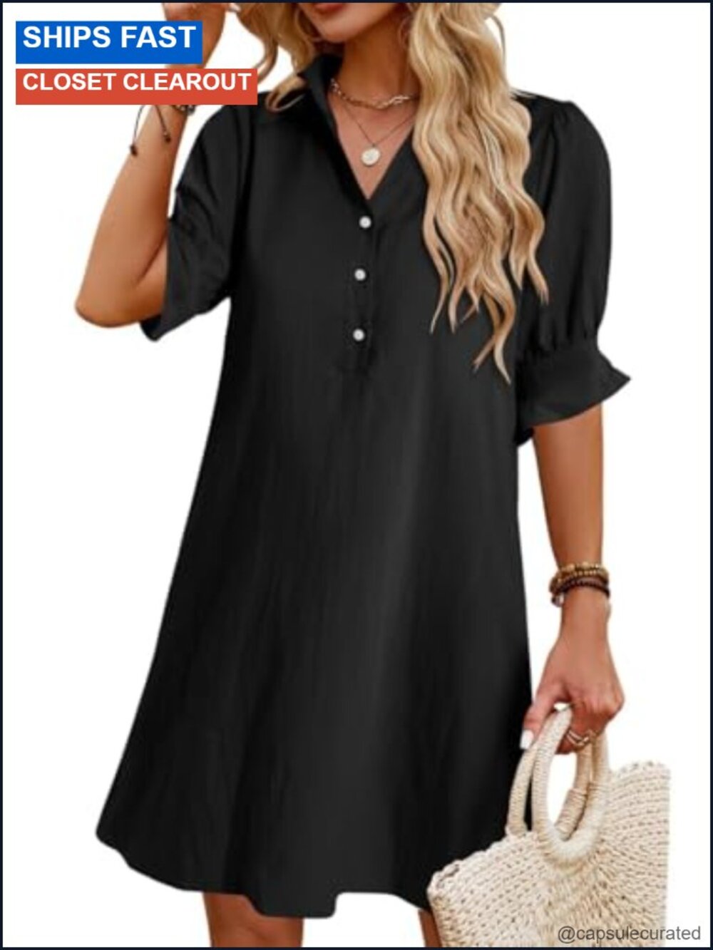 Women's Summer Shirt Dress Ruffle Short Sleeve Mini Beach Shift